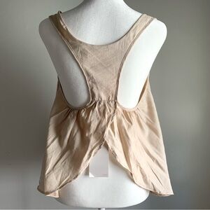 NWT Zara Beige Mixed Media Knit Open Back Fly Away Back Tank Size Small